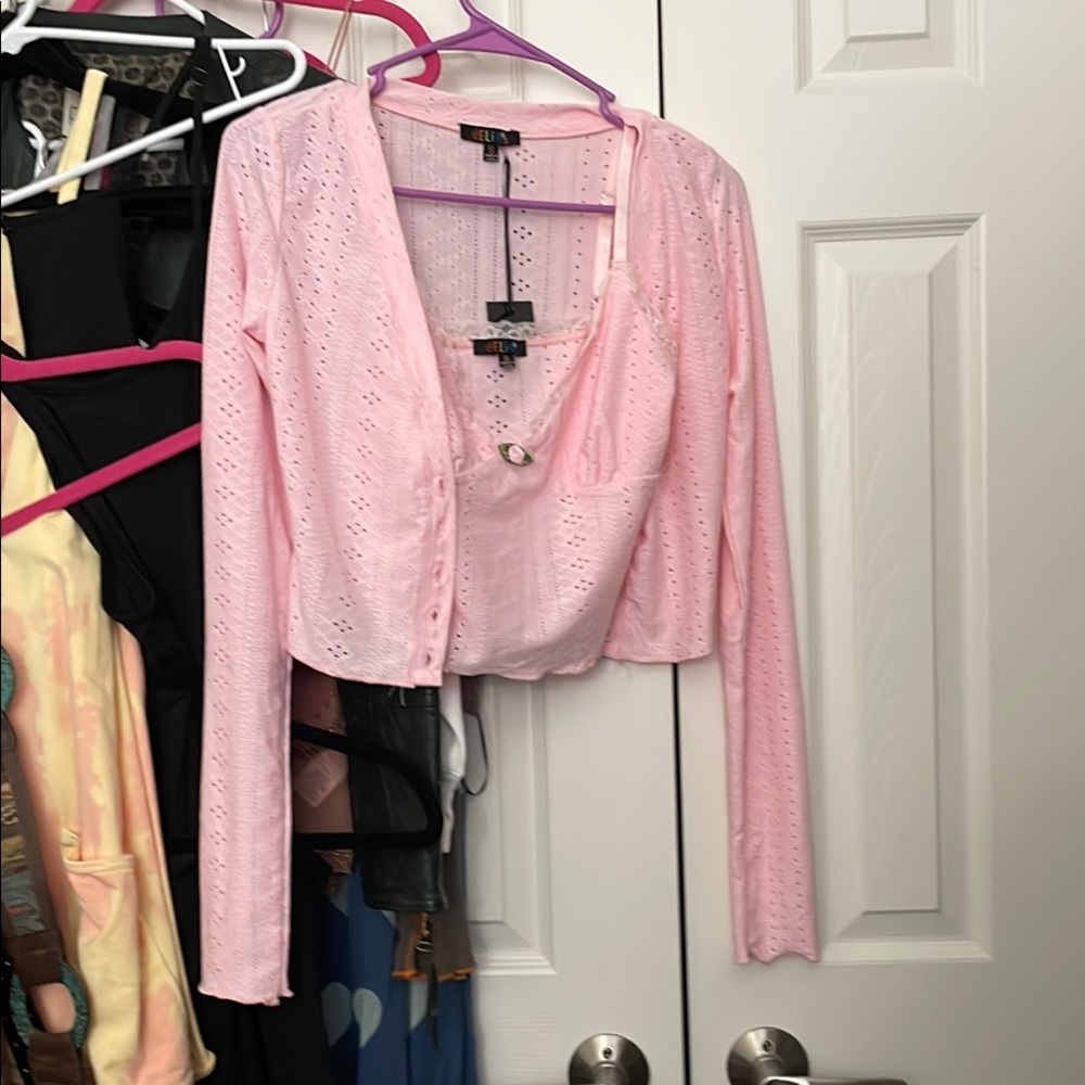 dELiA*s Pink Crop Tank Top with Jacket/Cardigan
